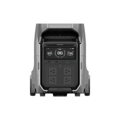 A photo of an EcoFlow Delta Pro 3 portable power station facing front on with a white background.