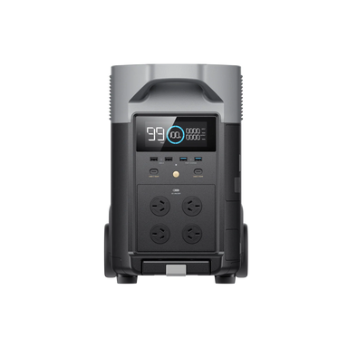 A photo of an EcoFlow Delta Pro portable power station facing front on with a white background.