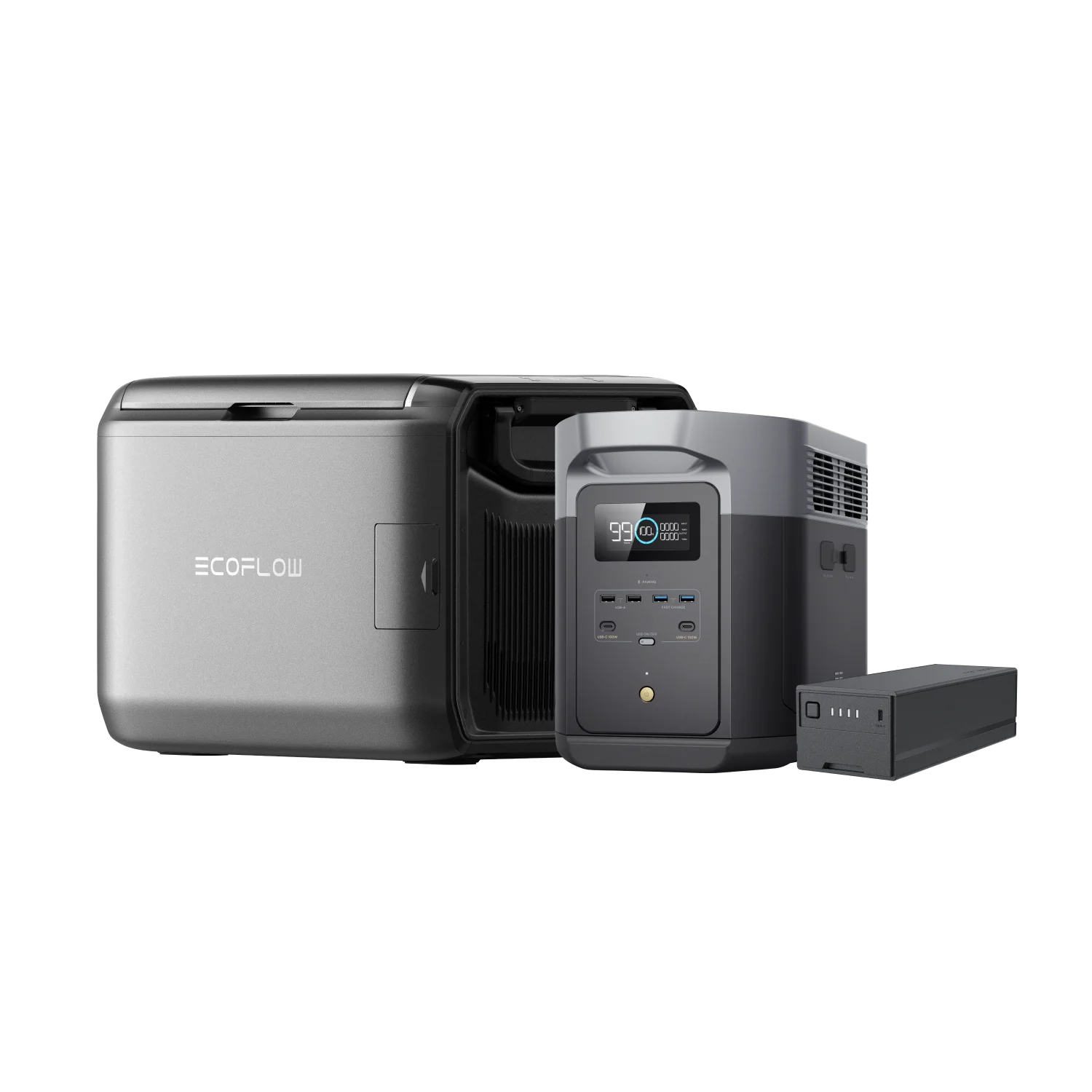 EcoFlow Glacier Fridge/Freezer Classic with power station on a transparent background