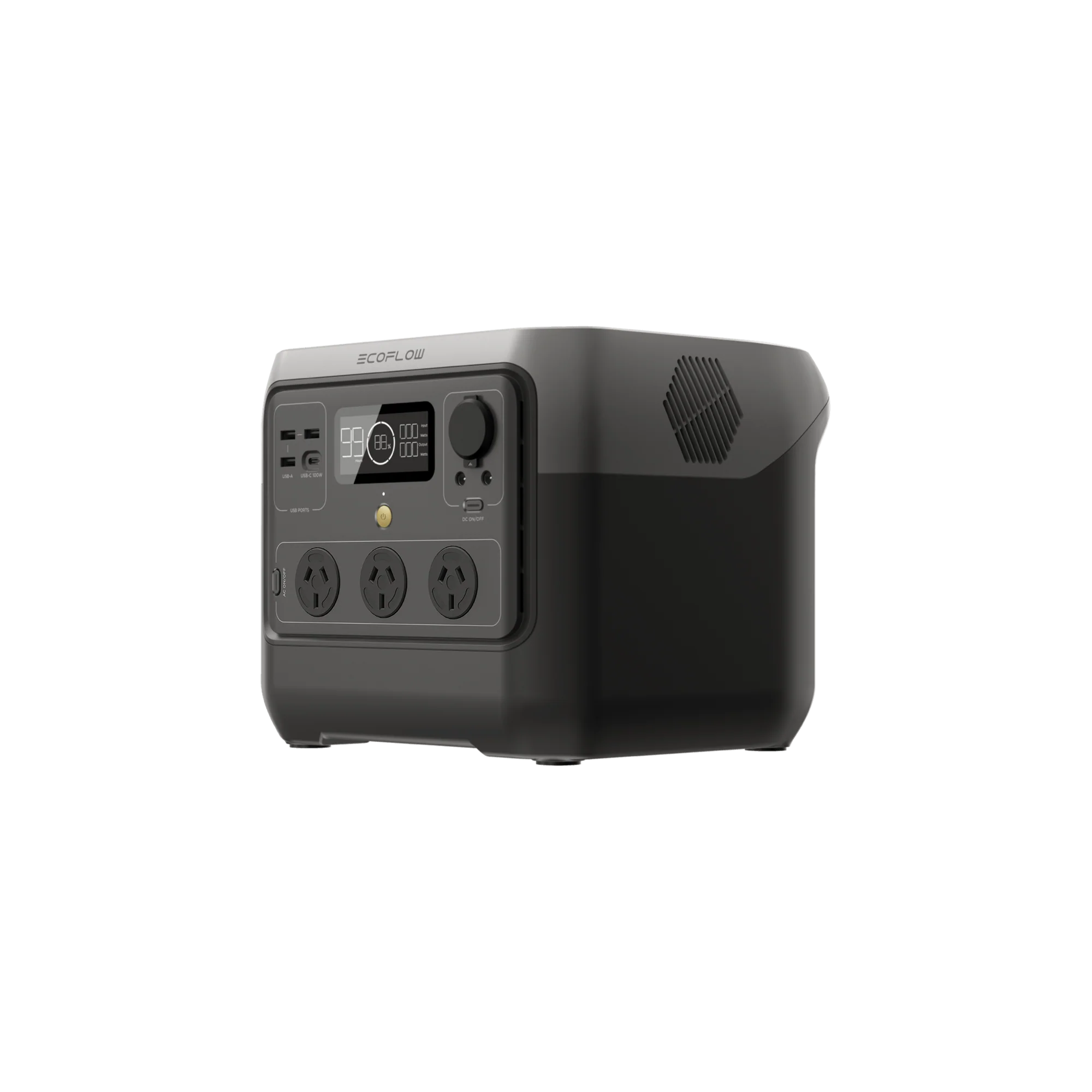 A photo of an EcoFlow River 2 Pro Portable Power Station  on a slight angle with a white background.