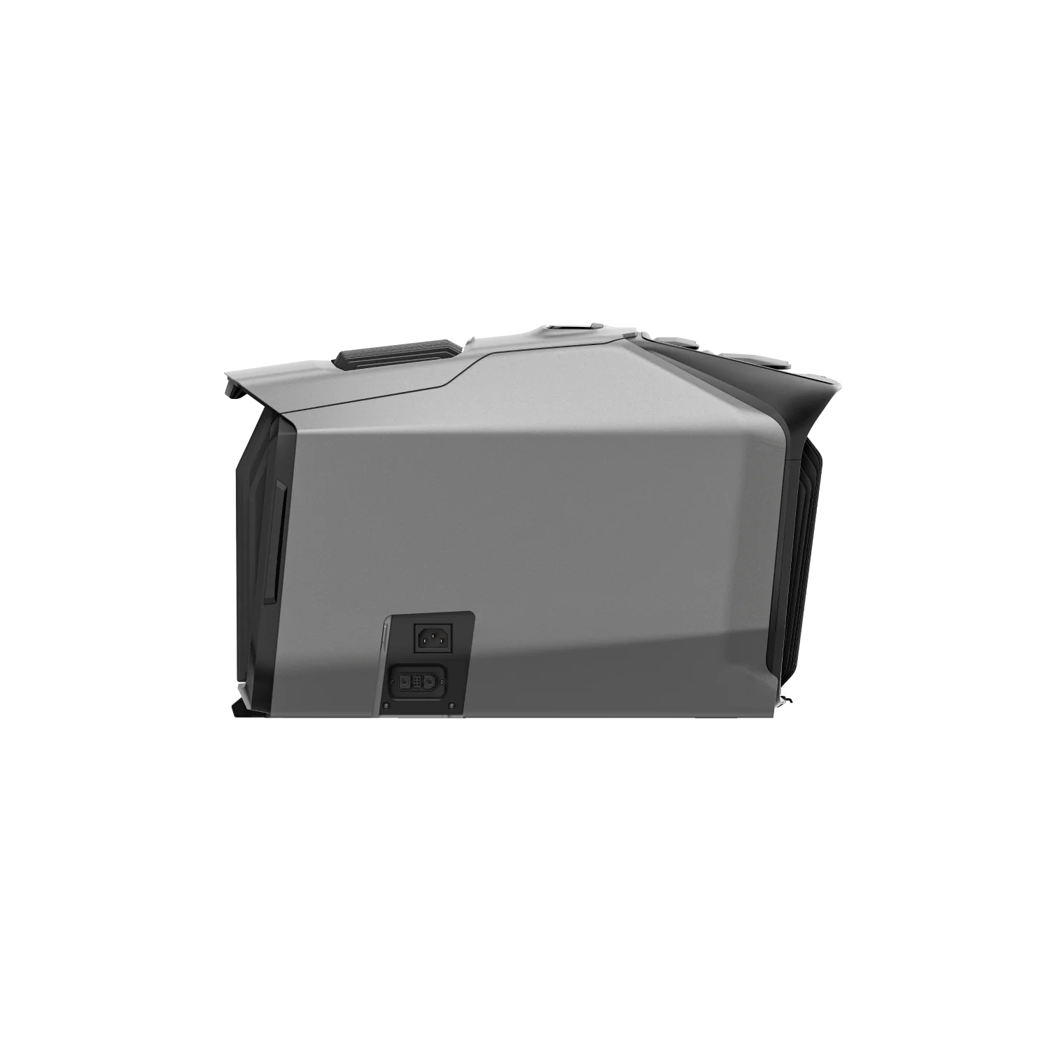 A side view photo of an EcoFlow WAVE 3 portable heater cooler showing power connectors for the device.