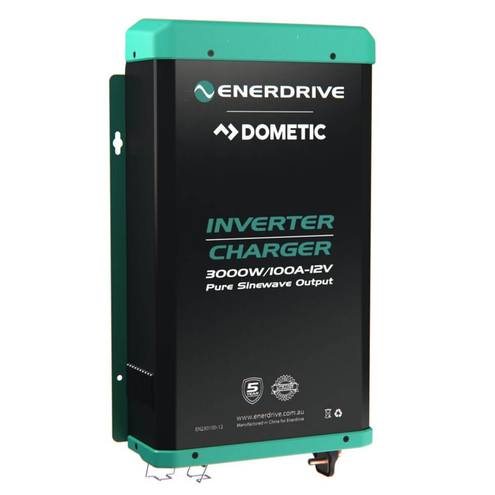 Enerdrive Dometic 100A 3000W Inverter and charger Slightly Angled to the Right on a white background