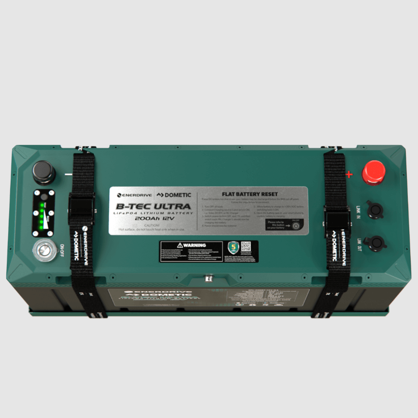 Enerdrive Dometic Ultra 12v 200Ah Battery on the white background