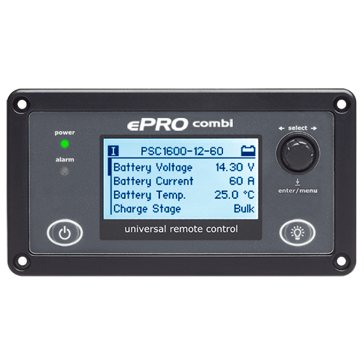 Enerdrive E-Pro Combi 24V 70A 2800W Inverter and Charger Panel Screen Photo on a transparent background