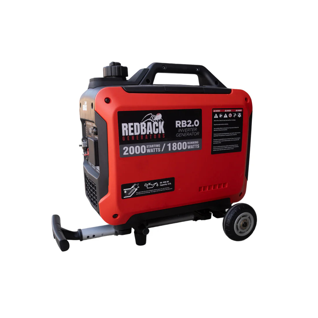 In the photo a red generator on a Redback Generator Trolley on  a white background