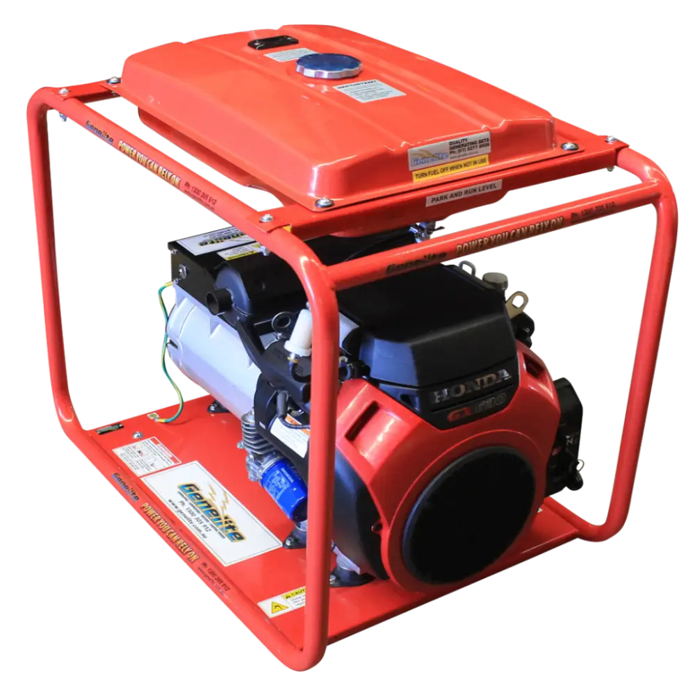 Honda 12.5kVA Long Range Tank Petrol Generator slightly angled to the right on a transparent background