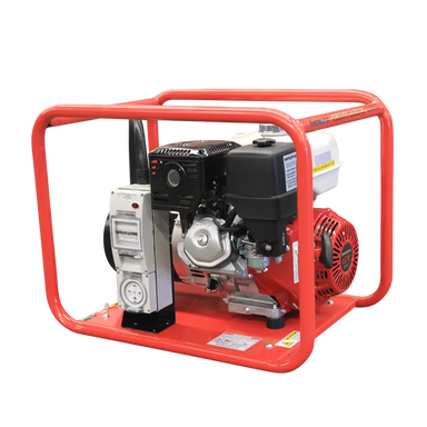 Honda GH6000-E3 7.5kVA 3 Phase Electric Start Petrol Generator side view on a transparent background