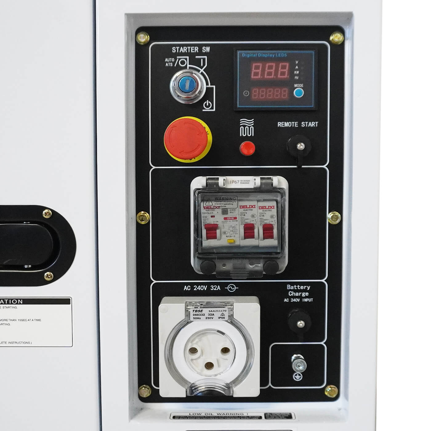 Hyundai DHY10000SE 10kVA Long Range Diesel Generator Controls on a white background