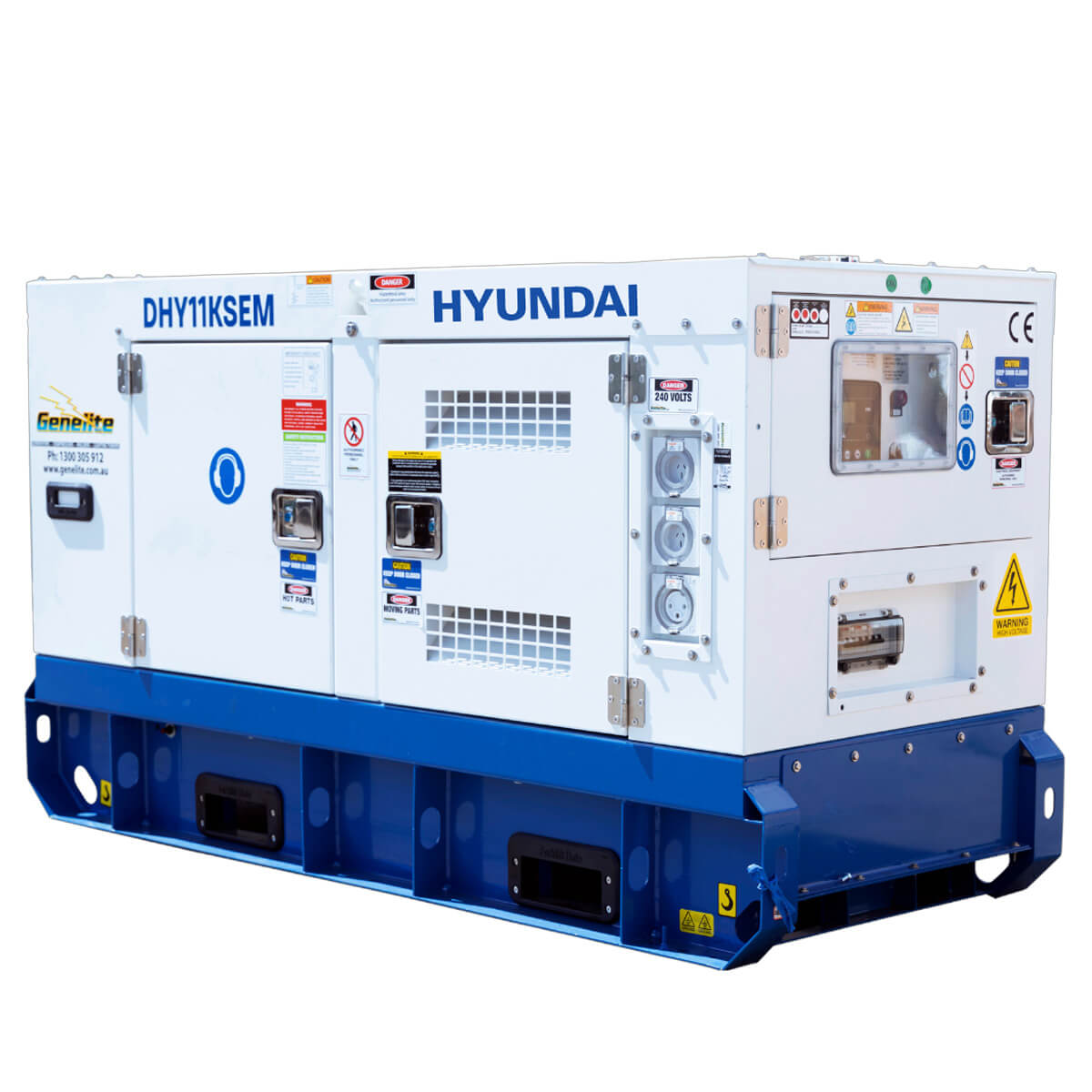 Hyundai DHY11KSEM Single Phase Generator slightly angled on a white background