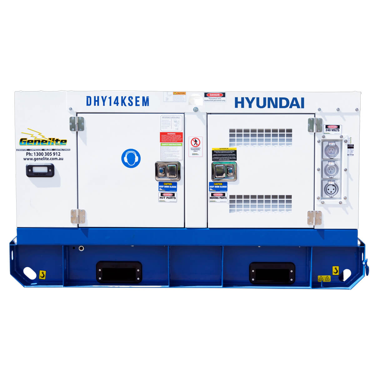 Hyundai DHY14KSEM 18kVA Single Phase Diesel Generator Front on a white background