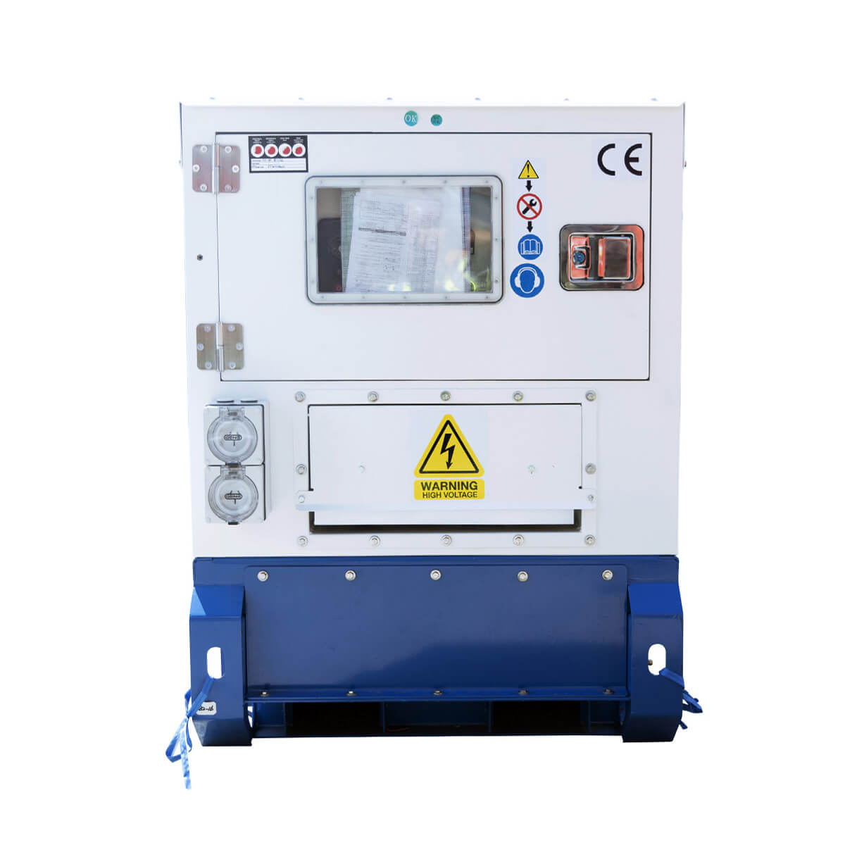Hyundai DHY14KSE 3 Phase Generator back with a warning sign