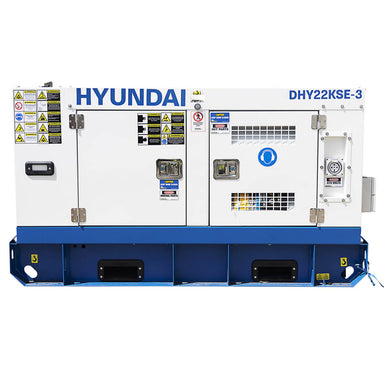 Hyundai DHY22KSE 22kVA 3 Phase Diesel Generator front on a white background