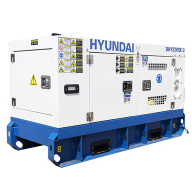 Hyundai DHY22KSE 3 Phase Generator slightly angled on a white background