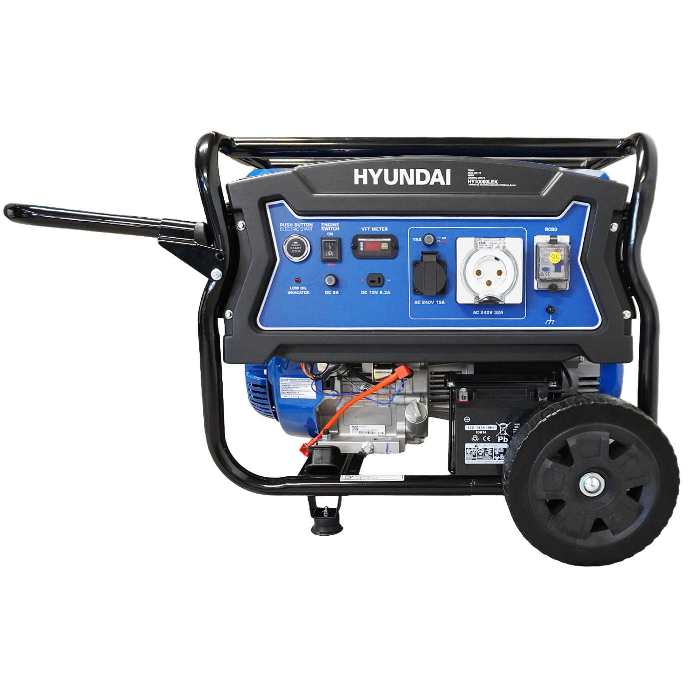Hyundai HY10000LEK 10kVA Petrol Generator side on a white background