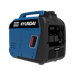 A photo of a Hyundai HY3500i 3500w Inverter Generator sitting on a slight left hand side angle with a white background.