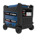 A photo showing a Hyundai HY8000i 8000w inverter generator on a slight right side angle with a white background.