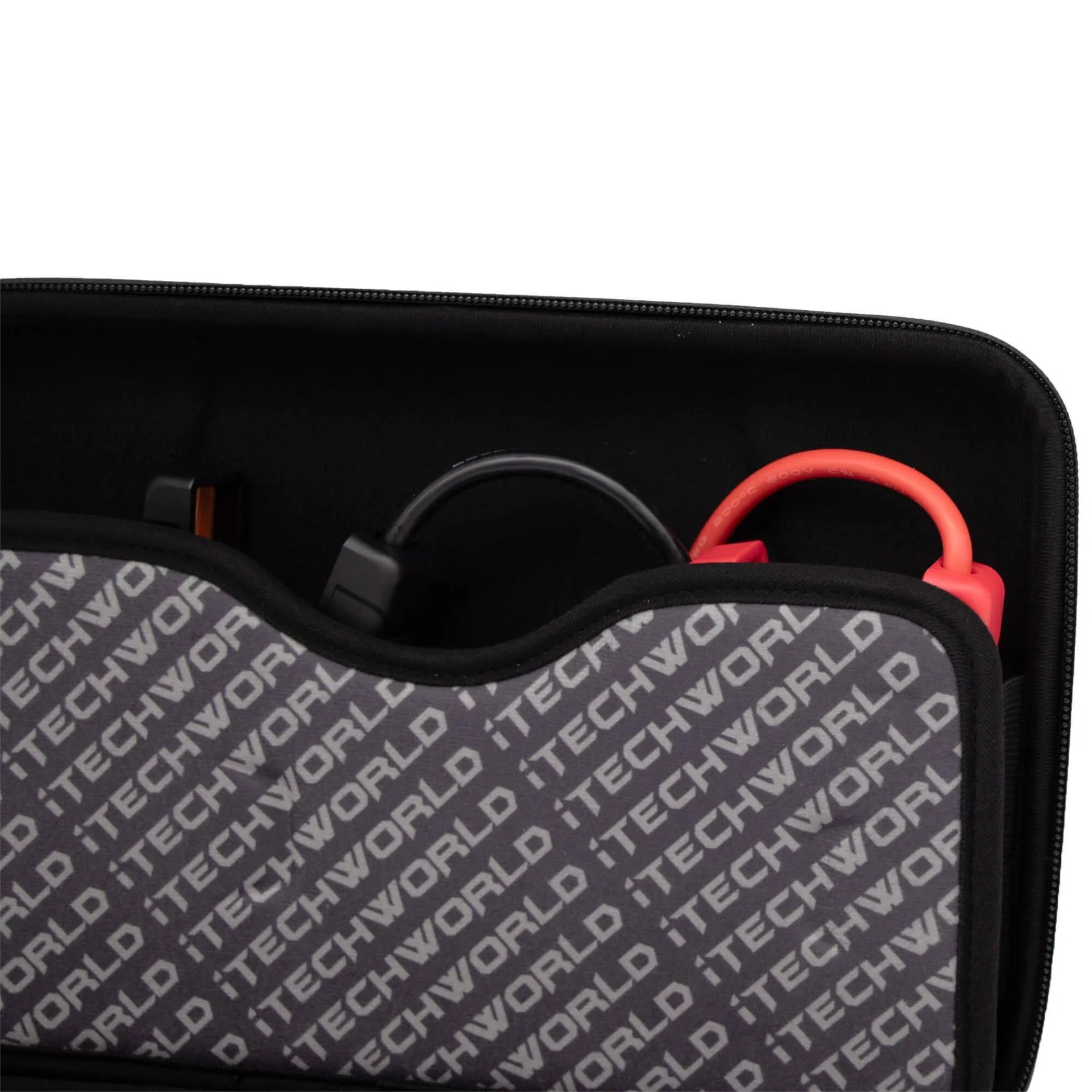 JS60 Jump Starter wire connectors inside the case on a white background