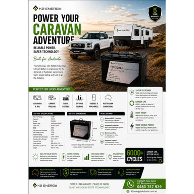 K2 Energy 12v 314ah Solid State Battery Specs Sheet on a white background