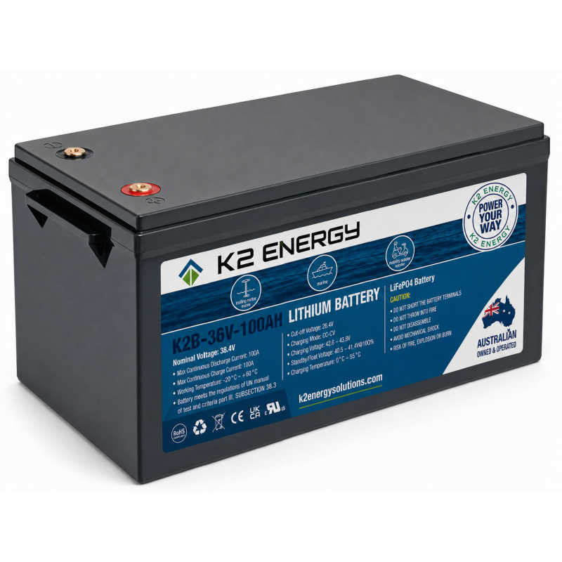 K2 Energy 36v 100ah Lithium Battery Main Photo on a white background