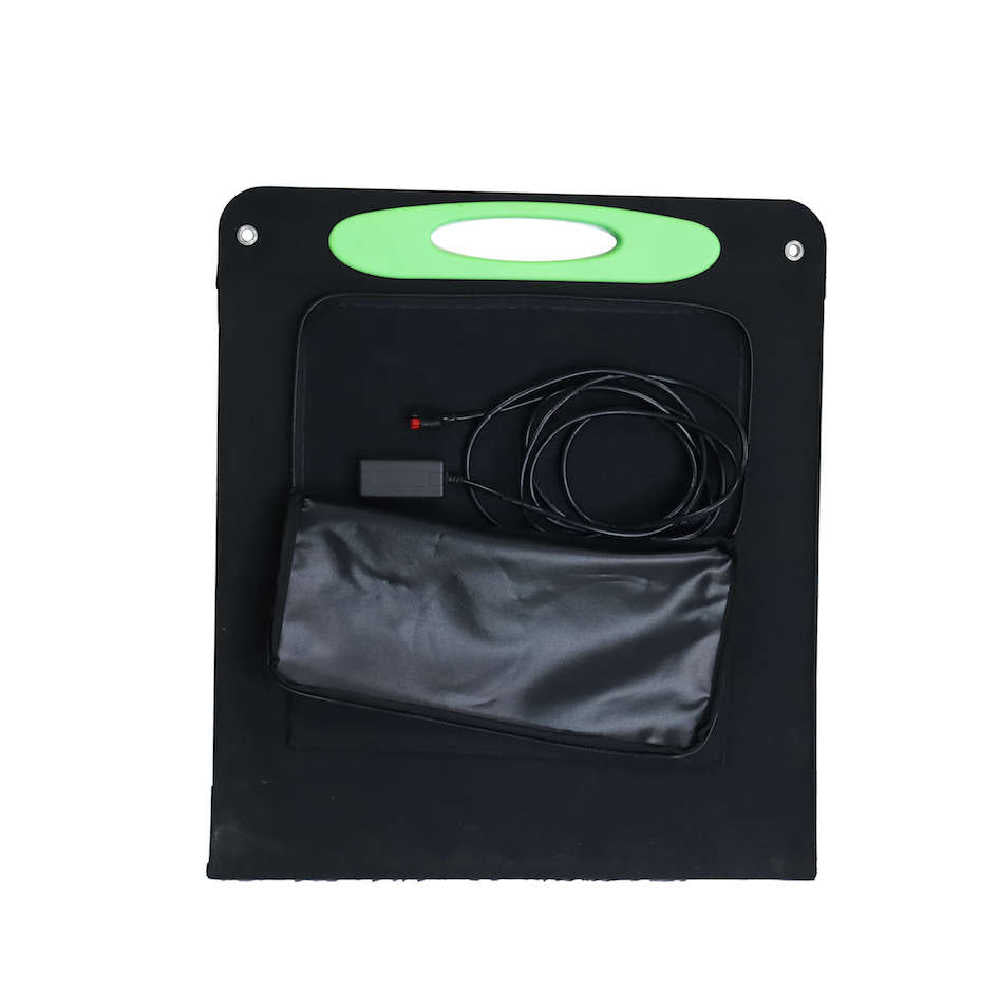 Maxwatt 100W Solar Panel Closed with accessories on a white background