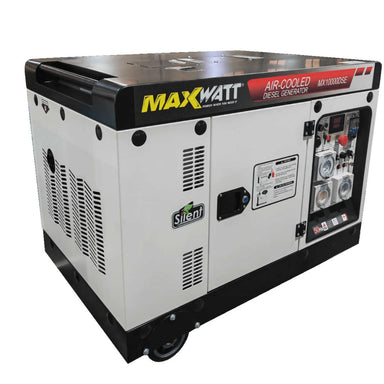 Maxwatt 10kVA Electric Start Diesel Generator slightly angled on a white background