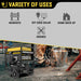 Maxwatt 11000W Petrol Generator variety of uses on an  infographic