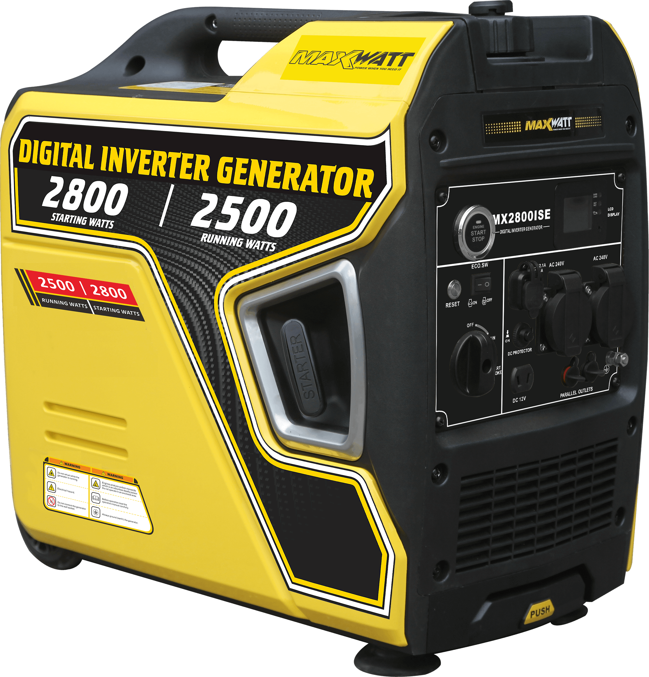 Maxwatt 2.8 kVA Inverter Generator Photo angled to the right