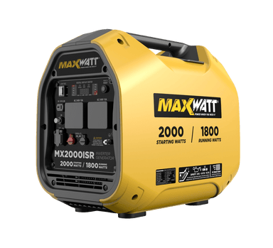 in the photo a Maxwatt 2000W Generator SIDE-FRONT on a transparent background
