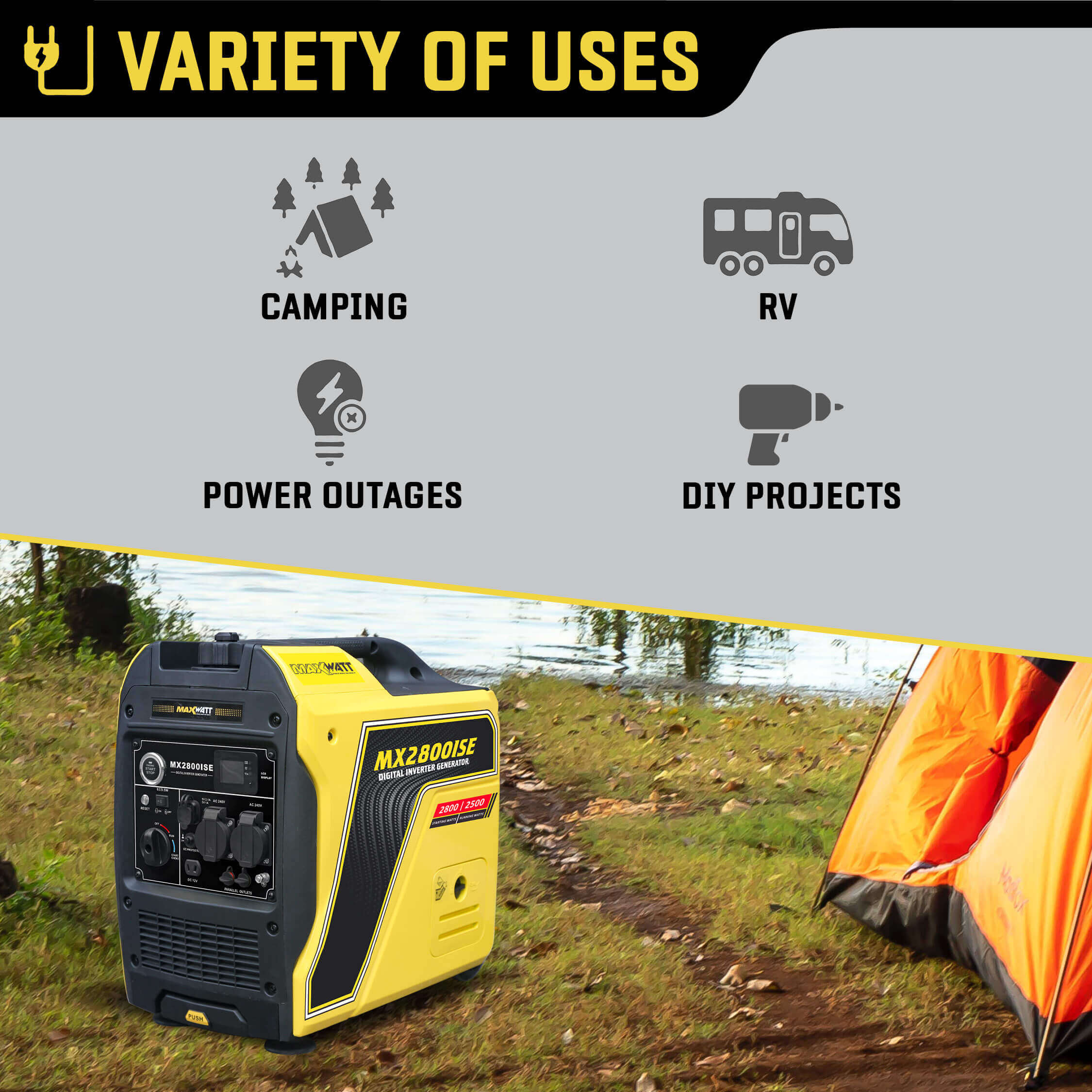 Maxwatt 2800W Digital Generator on the outdoor set up