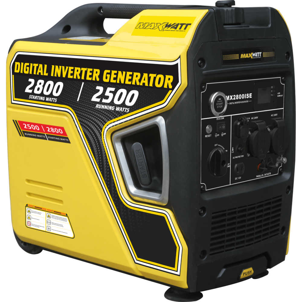 Maxwatt 2800W Digital Generator Slightly angled on a white background