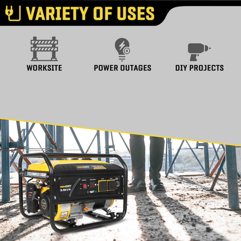Maxwatt 2800W Petrol Generator Variety of uses infographic