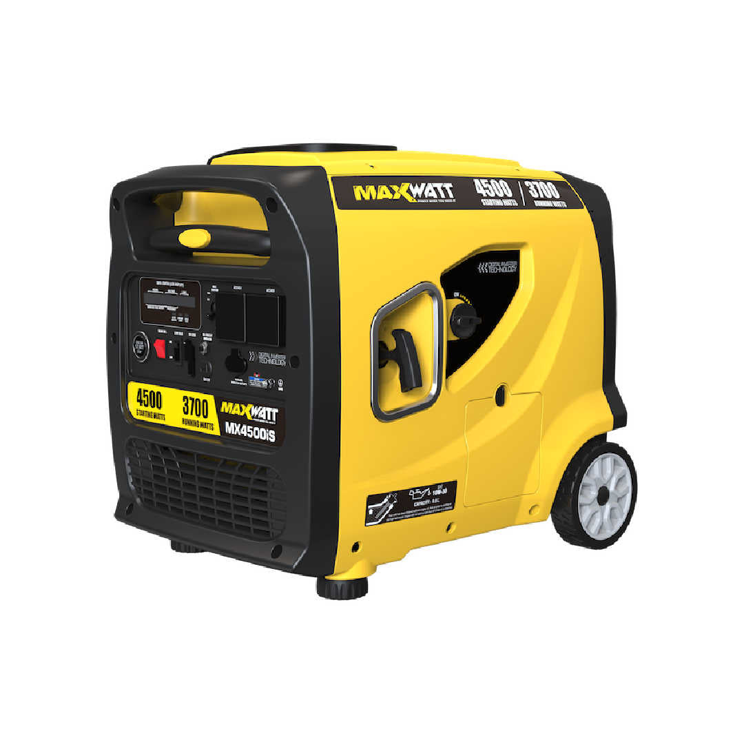 Maxwatt 4.5 kVA Inverter Generator slightly angled on a white background