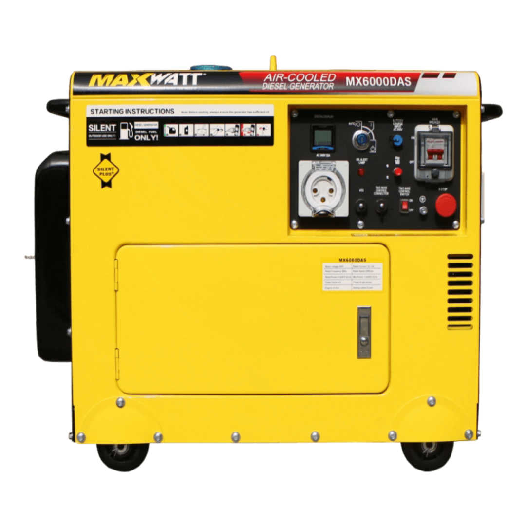 Maxwatt 5000W Auto Start Diesel Generator side view on a white background