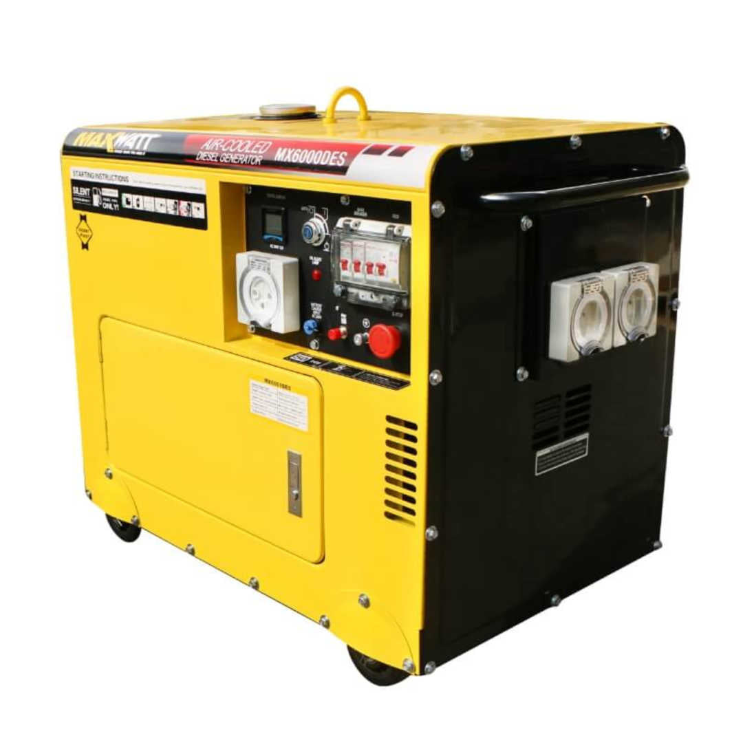 Maxwatt 6 kVA Electric Start Diesel Generator side view on a white background