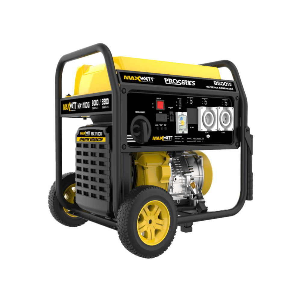 Maxwatt 9000W Open Frame Inverter Generator slightly angled on a white background