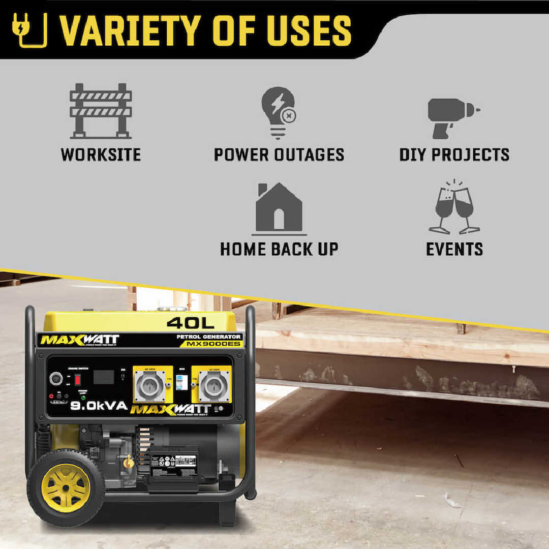 Maxwatt MX9000ES variety of uses infographic