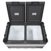 A photo of a MyCOOLMAN 85L Dual Zone Portable Car and Camping Fridge open with empty trays