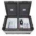 A photo of a MyCOOLMAN 85L Dual Zone Portable Car and Camping Fridge stocked up with water, milk and wine.
