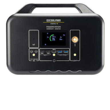 A photo of a MyCOOLMAN 1000W 78Ah Portable Power Station facing front on.
