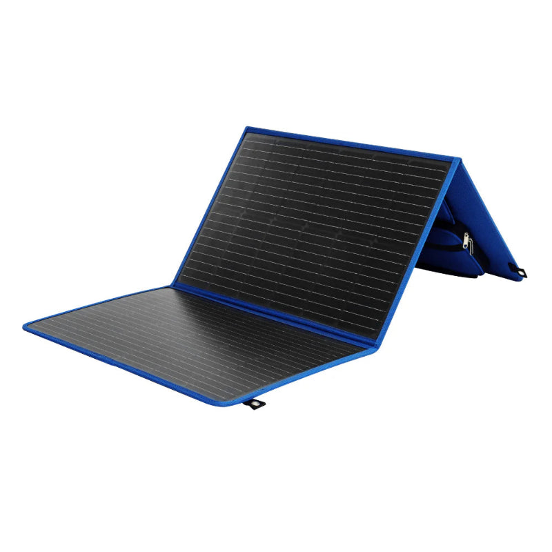 A photo of a MyCOOLMAN 100W Flexible Solar Blanket folded in white background