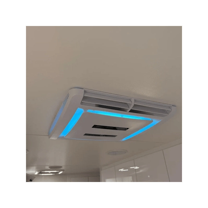 MyCOOLMAN 3.5kW Caravan Air Conditioner with colored lights on top insalled