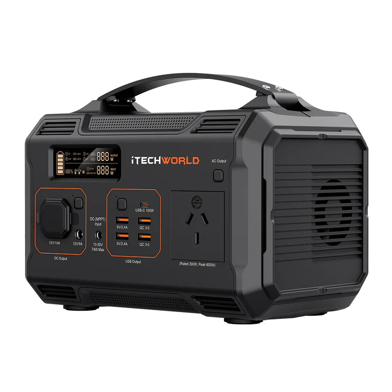 PS300 Portable Power Station angled to the left on a white background