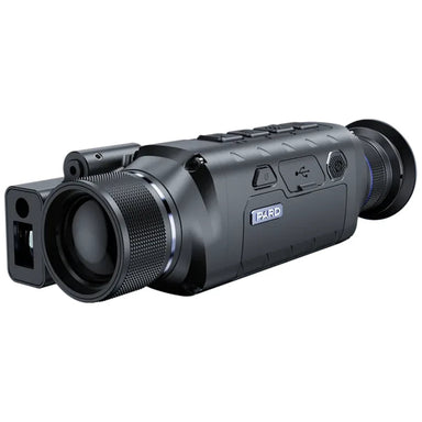A pard leopard 640 500mm thermal monocular on a slight angle on a white background.