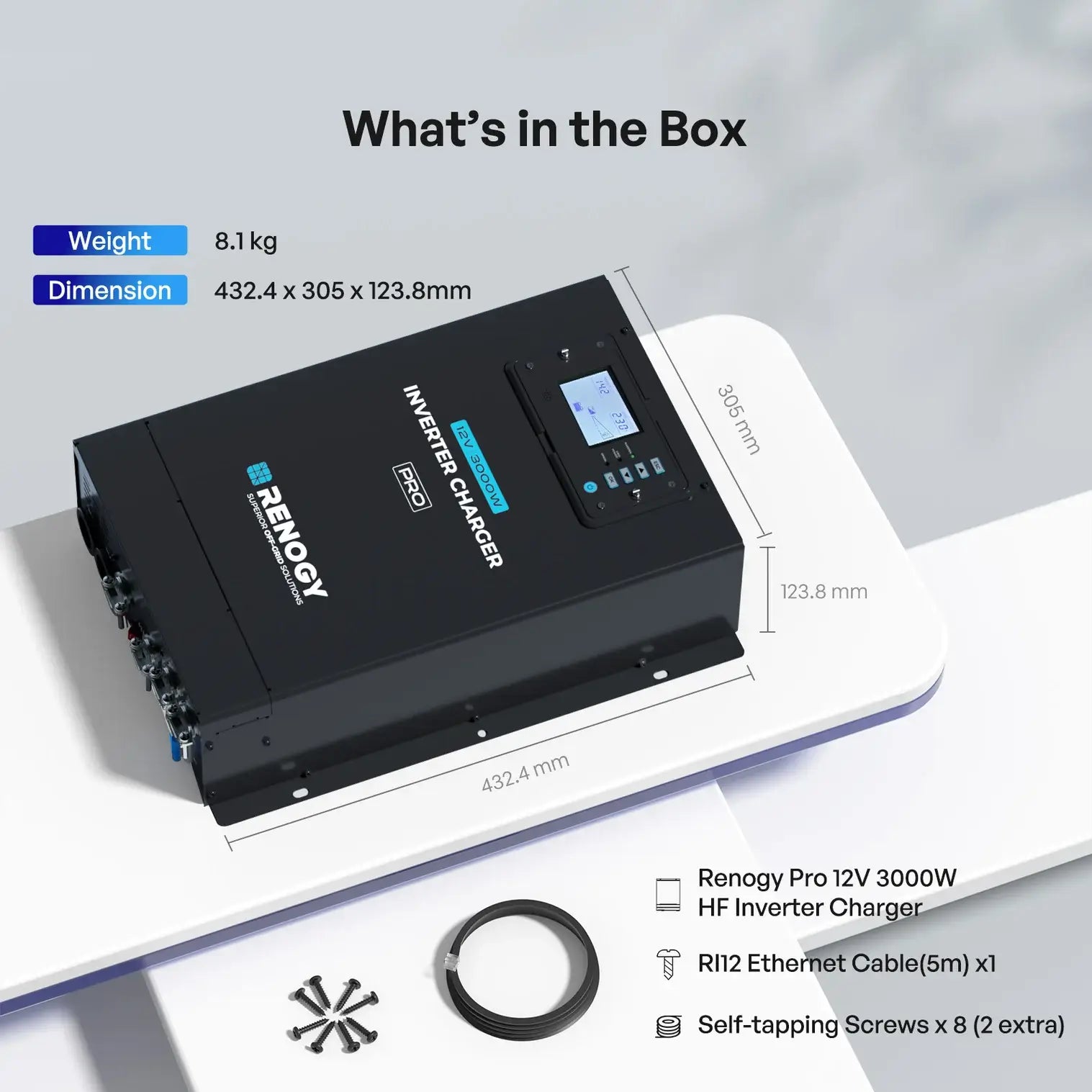 Renogy 12V HF Inverter Charger what's in the box infograph