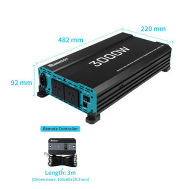 Renogy 3000W Inverter dimensions on a white background