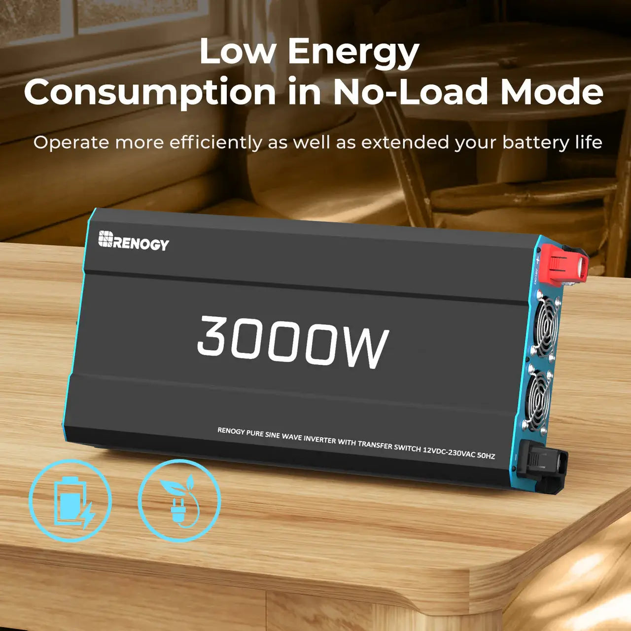 Renogy 3000W Inverter low energy consumption infograph