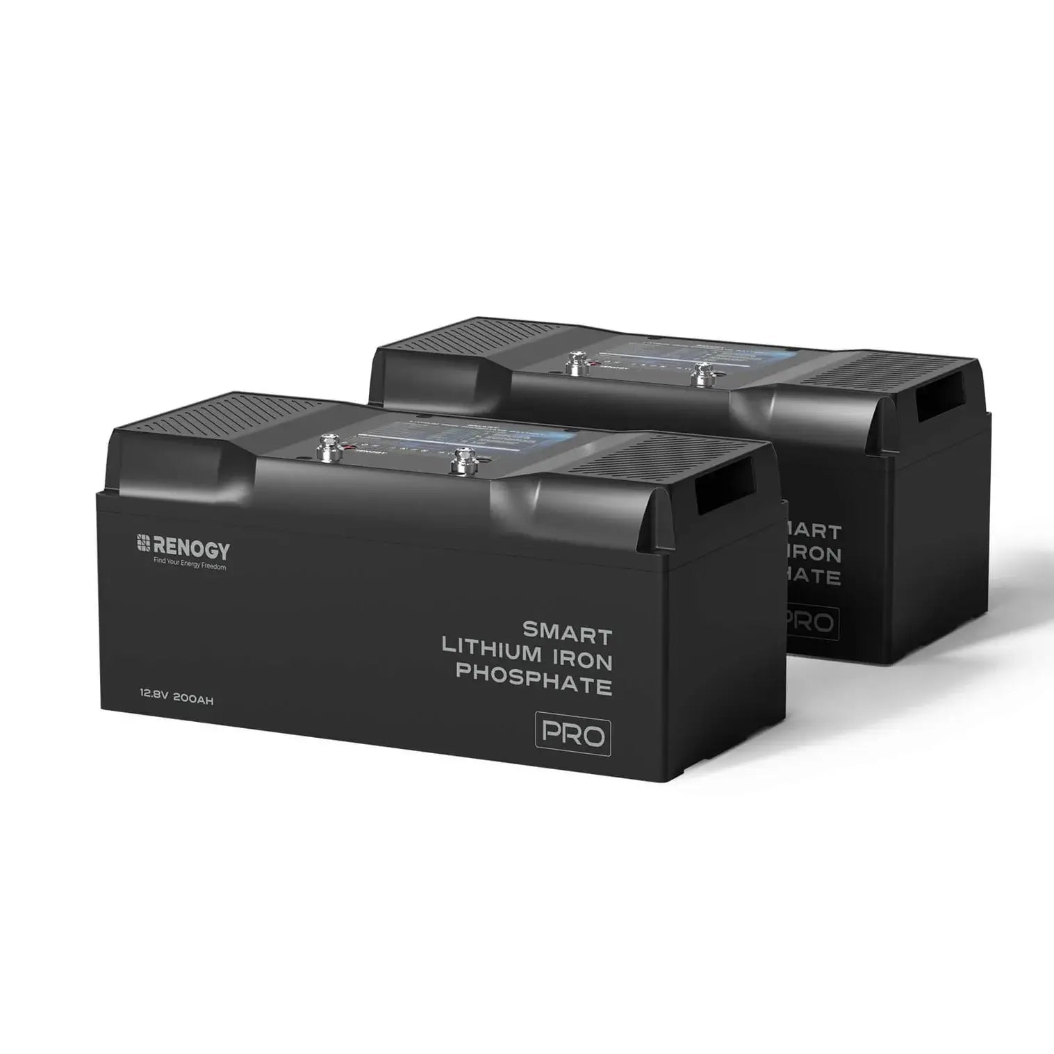 Renogy Pro 12v 200ah 2 batteries on a white background