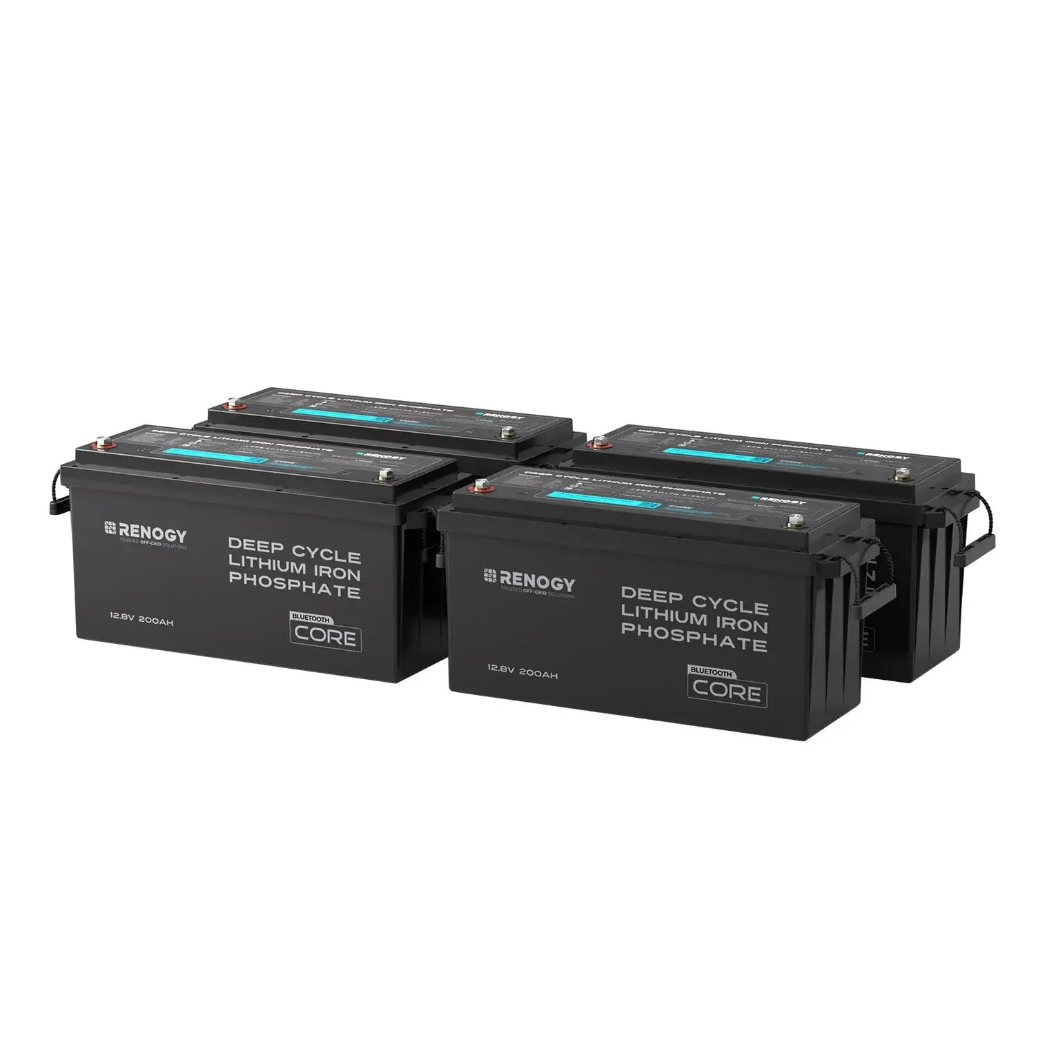 Renogy core 12v 200ah 4 batteries in the photo on a white background