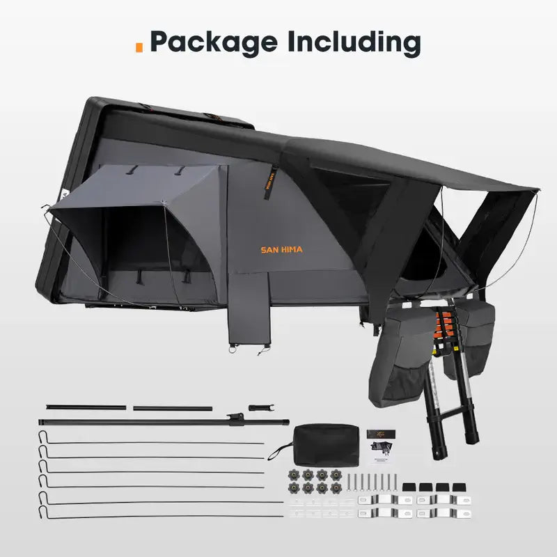 San Hima Jervis Hard shell Tent Package contents on a white background