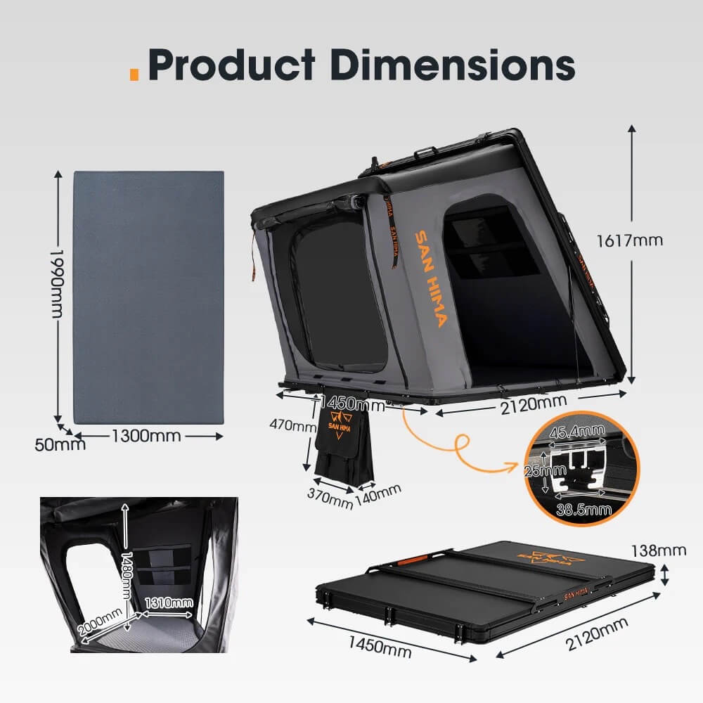San Hima Kalbarri 2 Hard shell Tent Product Dimensions on a white background